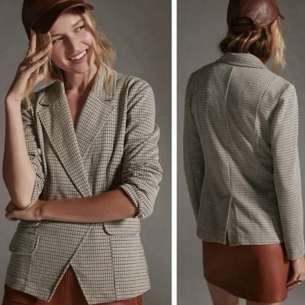 Anthropologie Maeve Collegiate Knit Houndstooth Blazer Jacket XL - Picture 2 of 12
